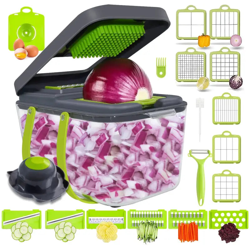 25-in-1 All-in-One Manual Vegetable Chopper with Container - Heavy-Duty Plastic