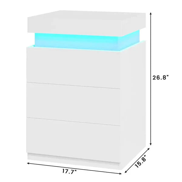 Sikaic Modern LED Nightstand with Sliding Top, Built-in Charging Station & RGB Ambient Lights — Stylish Bedroom Bedside Table with 3 Drawers