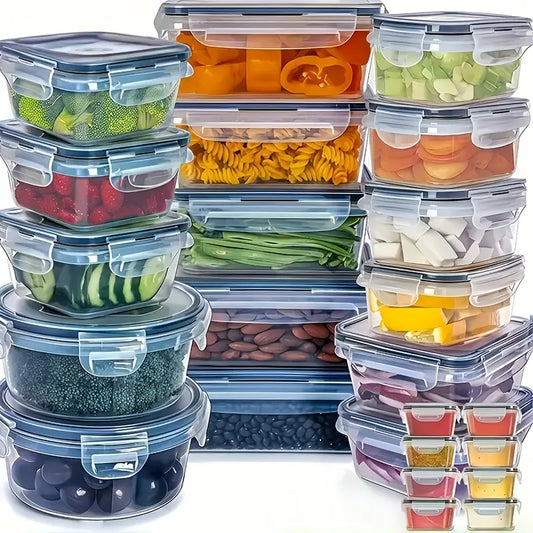 8pcs Stackable Kitchen Storage Containers - Microwave-Safe,