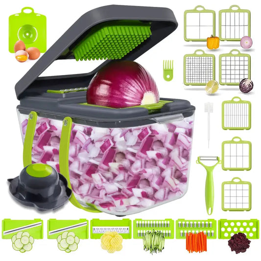 25-in-1 All-in-One Manual Vegetable Chopper with Container - Heavy-Duty Plastic